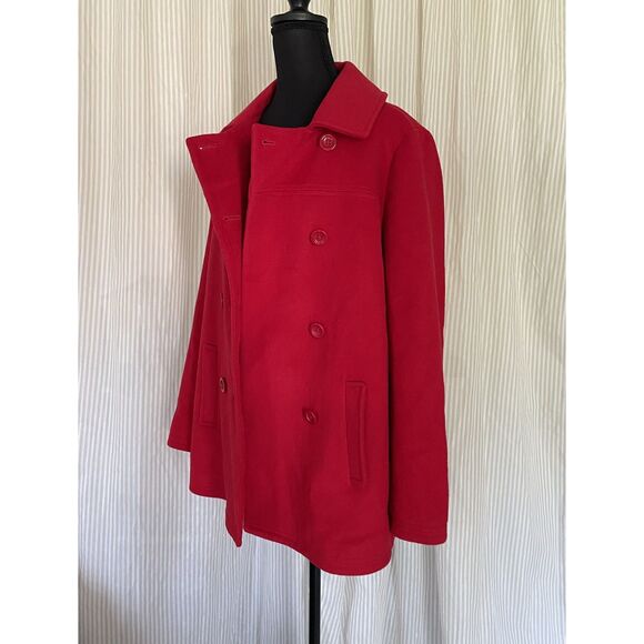 J Jill Womens Red Wool Blend Peacoat Jacket Med Classic Double Breasted Winter - Picture 3 of 8